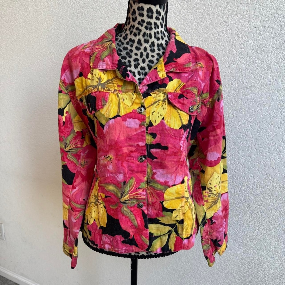 Chico's multicolored floral print jacket women's size 9